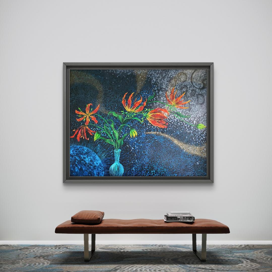 グロリオサ・リリー / モダン画 キャンバス 91×117㎝ F50 原画限り グロリオサ・リリー / 油絵 抽象画 91×117㎝ F50 特大 キャンバス