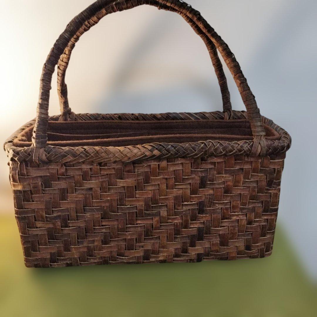 胡桃網代編み約横30高さ16幅12 受注販売 [納期2～3ヶ月]連続桝網代編みくるみ籠 (細ひご/横長/中